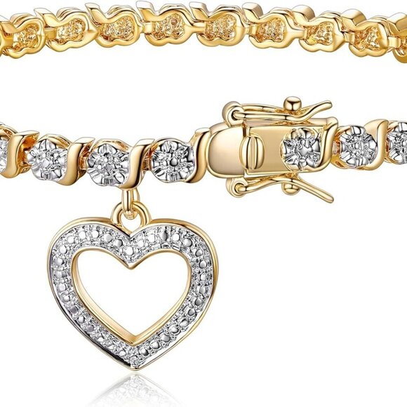 Jewelry - Women’s Tennis Bracelet Gold Plated Diamond Accent S-Link Chain 7.25 Inch